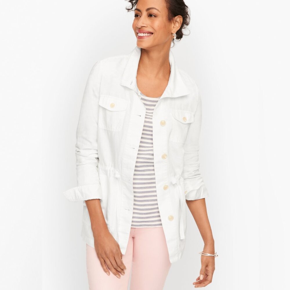 TALBOTS Classic Linen Field Jacket, White S NWOT